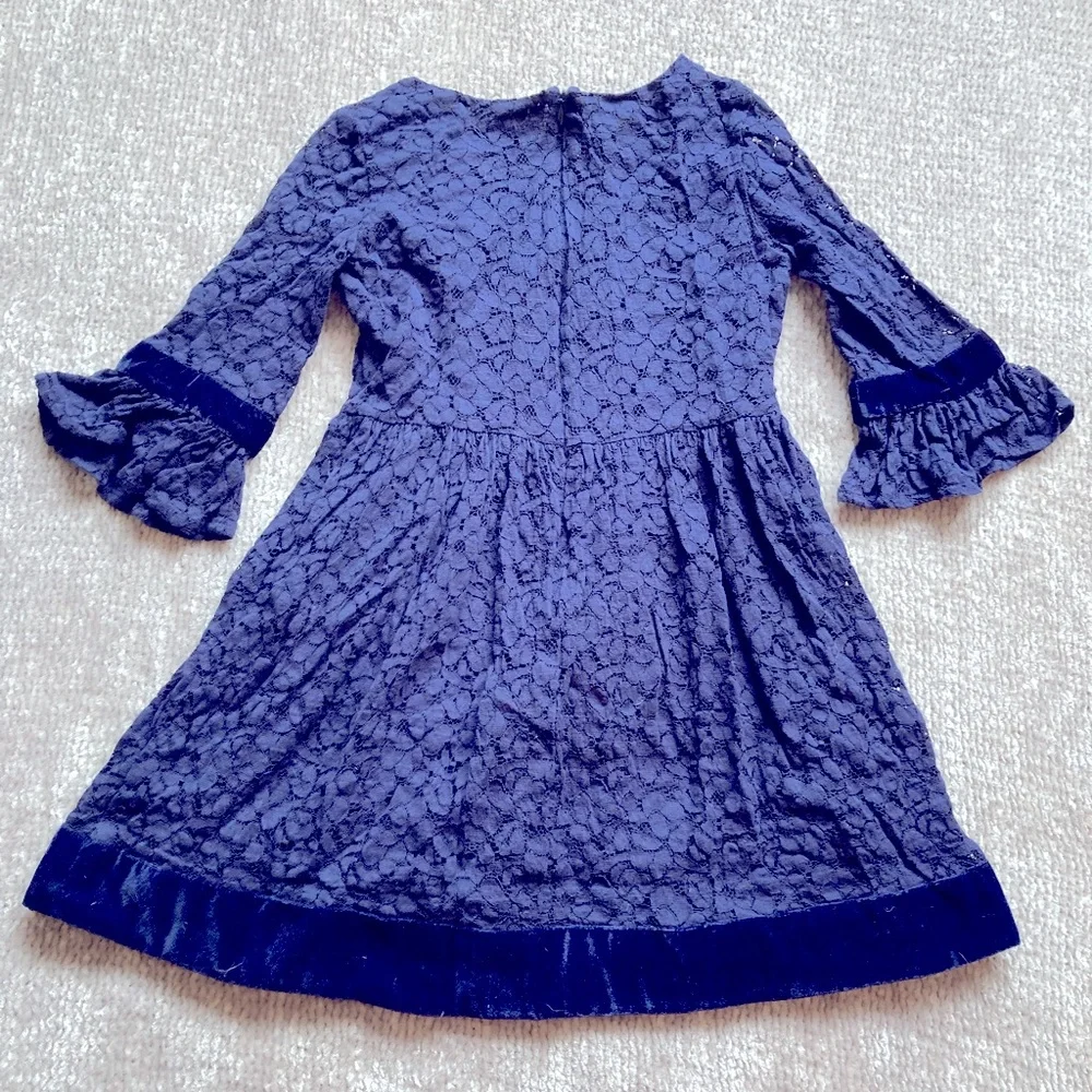 GAP Kids Navy Floral Lace Dress Velvet Trim‎ Size Small
